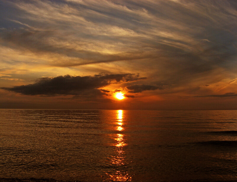Sun Setting over Ocean — Orange, Dramatic, Sunset, Photograph