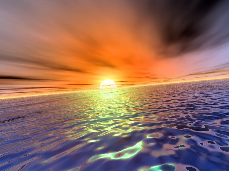 Sun Setting over Ocean — Orange, Dramatic, Sunset