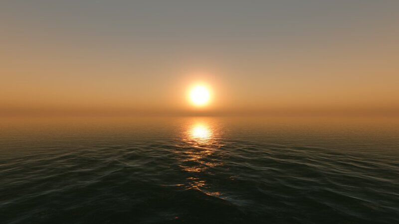 Sun Setting over Ocean — Orange, Serene, Sunset, 3d Render, Sky