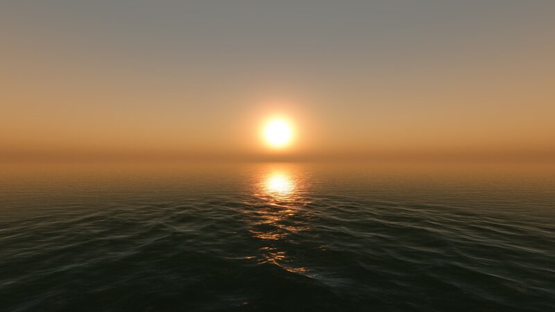 Sun Setting over Ocean — Orange, Serene, Sunset, 3d Render