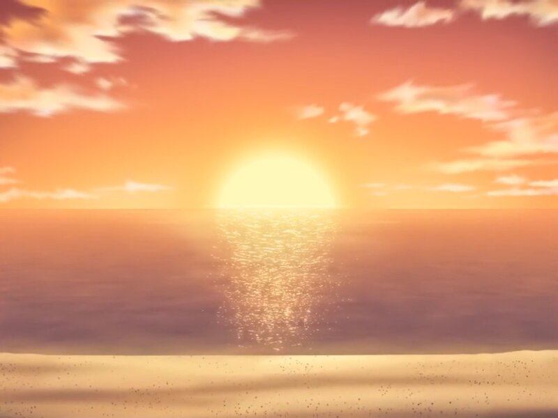 Sun Setting over Ocean — Orange, Serene, Sunset, Anime