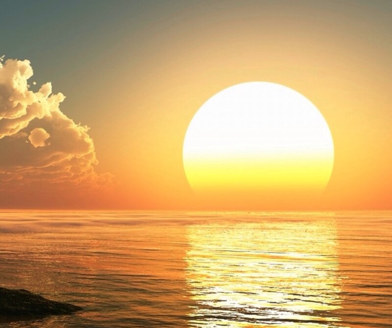 Sun Setting over Ocean — Orange, Serene, Sunset, Digital Art, Clouds, Sea