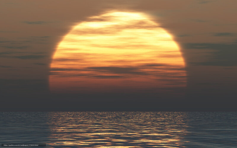 Sun Setting over Ocean — Orange, Serene, Sunset, Digital Art, Sky