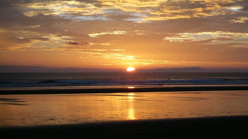 Sun Setting over Ocean — Orange, Serene, Sunset, Photograph, Beach, Clouds