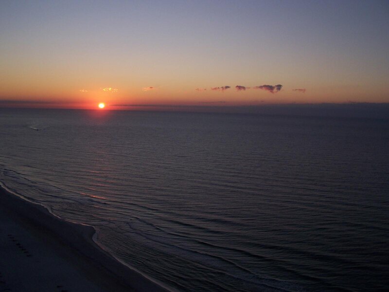Sun Setting over Ocean — Orange, Serene, Sunset, Photograph, Beach, Sky, Clouds