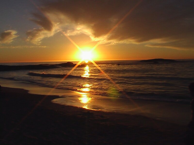 Sun Setting over Ocean — Orange, Serene, Sunset, Photograph, Beach, Waves, Clouds