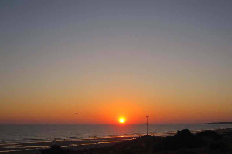 Sun Setting over Ocean — Orange, Serene, Sunset, Photograph, Bird, Beach