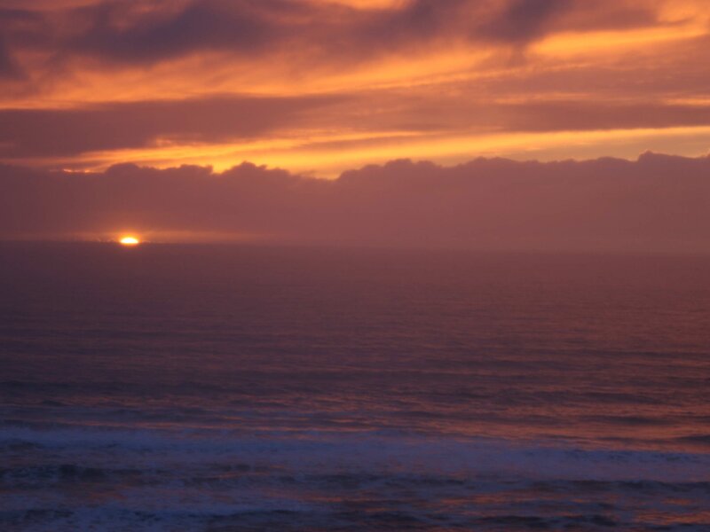 Sun Setting over Ocean — Orange, Serene, Sunset, Photograph, Clouds, Purple