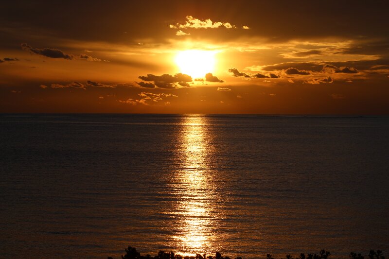 Sun Setting over Ocean — Orange, Serene, Sunset, Photograph, Clouds, Reflection