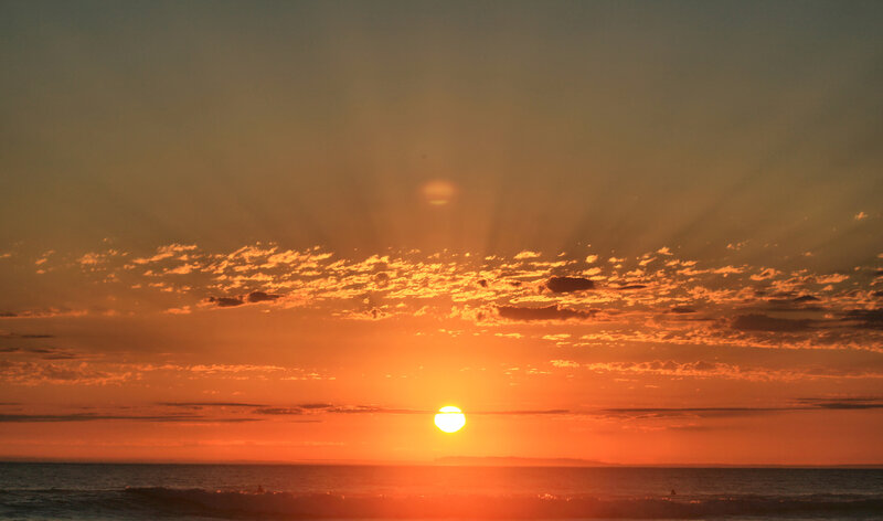 Sun Setting over Ocean — Orange, Serene, Sunset, Photograph, Clouds, Sea, Yellow, Blue
