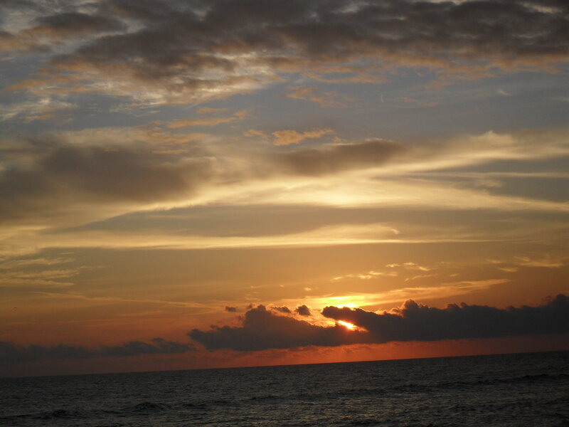 Sun Setting over Ocean — Orange, Serene, Sunset, Photograph, Clouds, Sky, Sea, Yellow