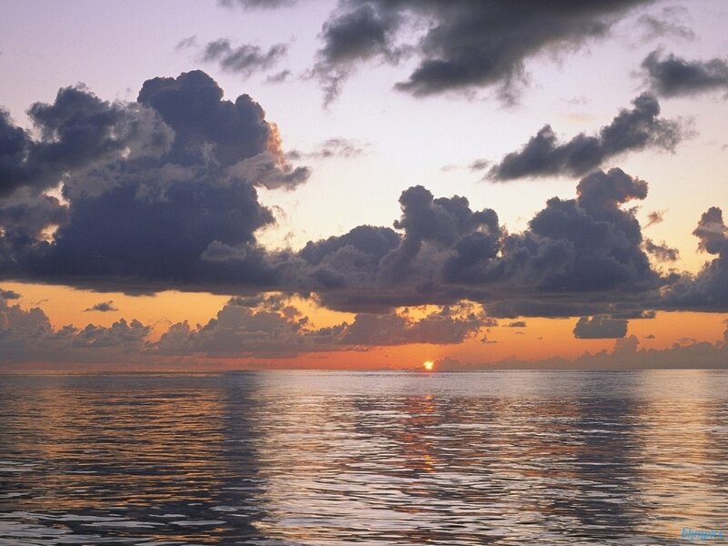 Sun Setting over Ocean — Orange, Serene, Sunset, Photograph, Clouds, Water