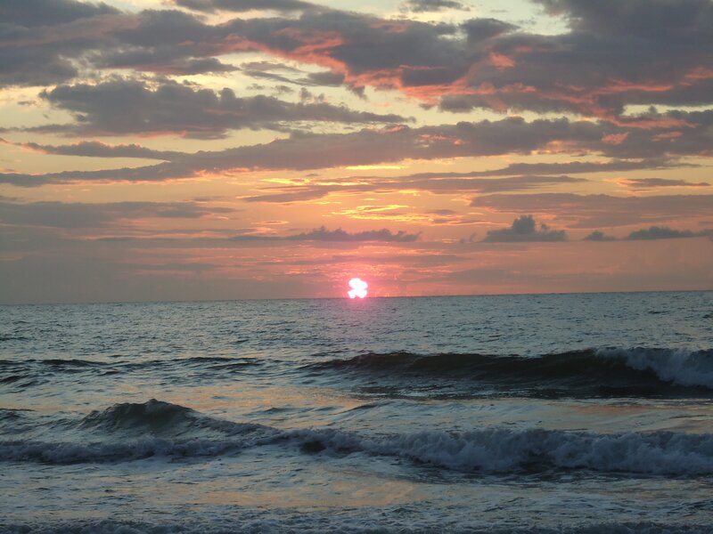 Sun Setting over Ocean — Orange, Serene, Sunset, Photograph, Clouds, Waves, Sky
