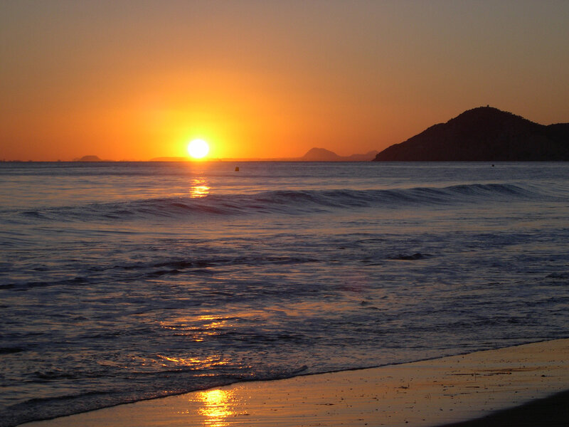 Sun Setting over Ocean — Orange, Serene, Sunset, Photograph, Island