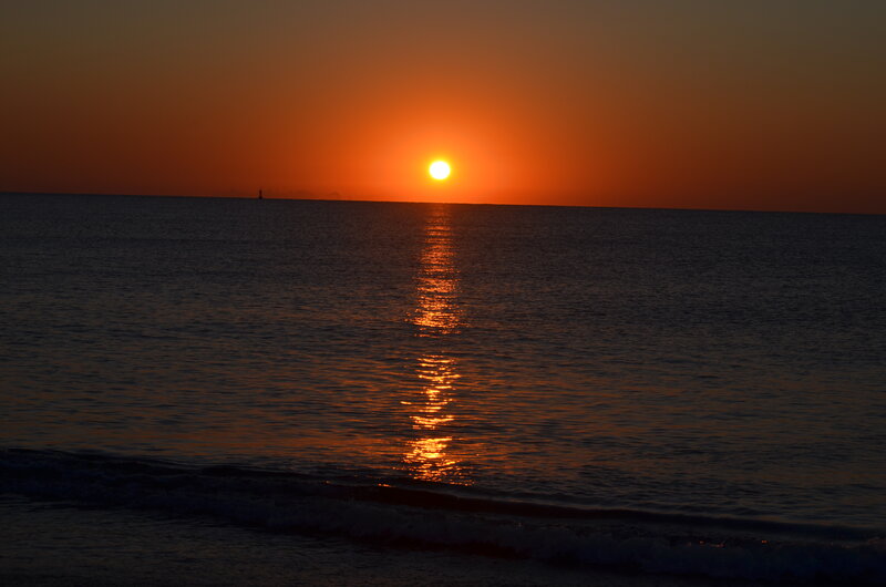 Sun Setting over Ocean — Orange, Serene, Sunset, Photograph, Reflection