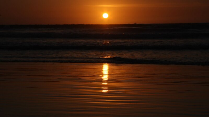 Sun Setting over Ocean — Orange, Serene, Sunset, Photograph, Sky, Beach