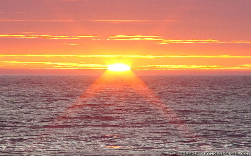 Sun Setting over Ocean — Orange, Serene, Sunset, Photograph, Sky, Clouds, Sea