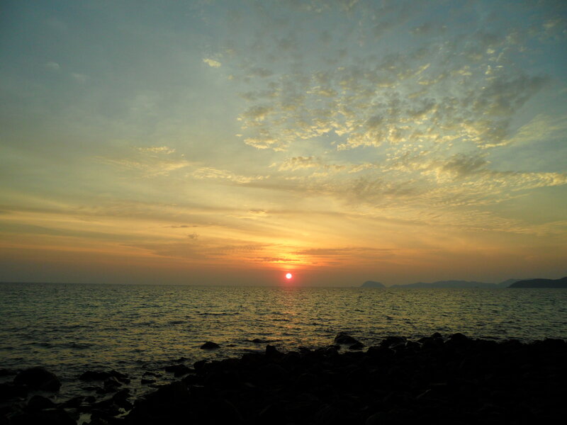 Sun Setting over Ocean — Orange, Serene, Sunset, Photograph, Sky, Clouds