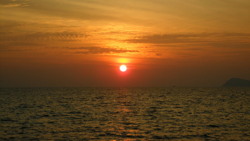 Sun Setting over Ocean — Orange, Serene, Sunset, Photograph, Sky