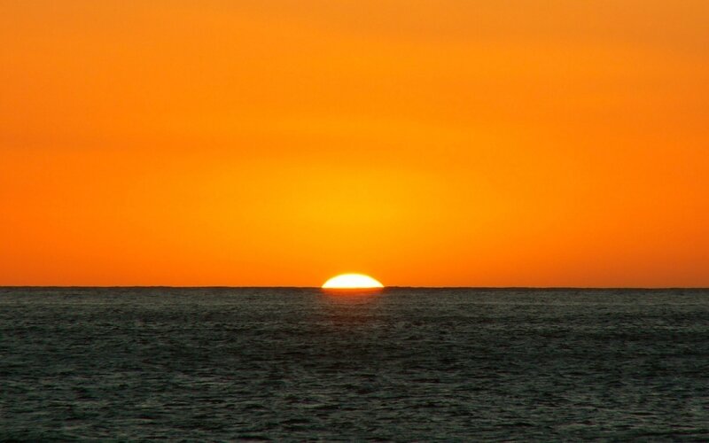 Sun Setting over Ocean — Orange, Serene, Sunset, Photograph, Sky, Yellow, Dark Blue