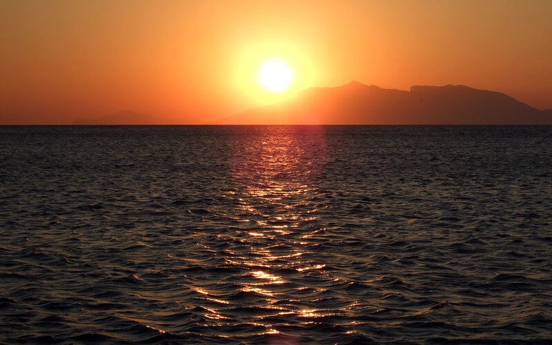 Sun Setting over Ocean — Orange, Serene, Sunset, Photograph