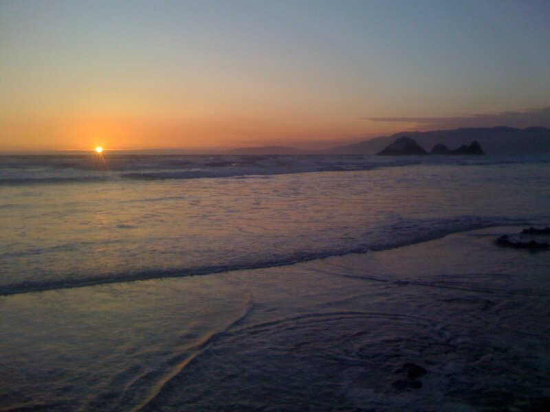Sun Setting over Ocean — Orange, Serene, Sunset, Photograph, Waves, Rocks