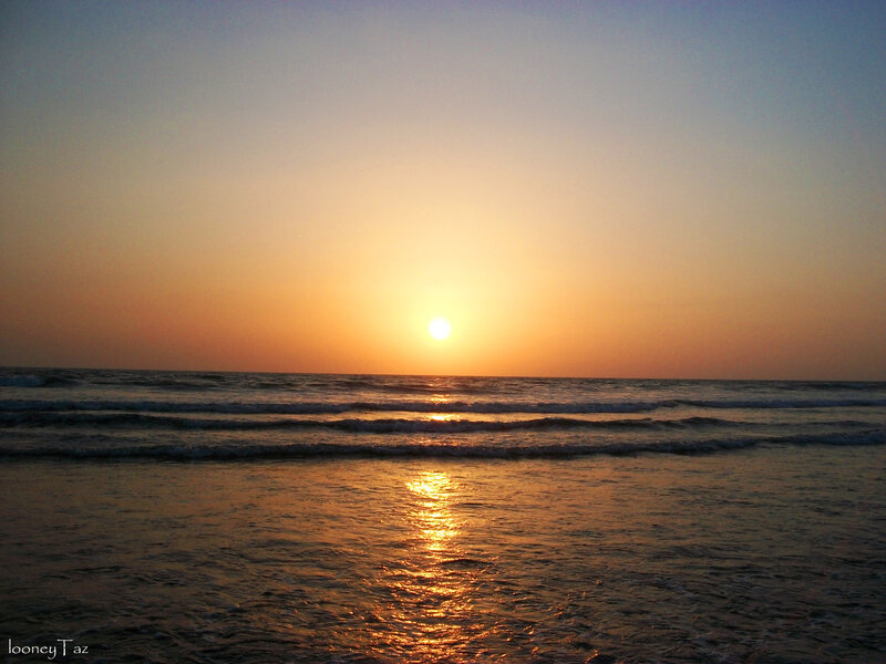 Sun Setting over Ocean — Orange, Serene, Sunset, Photograph, Waves, Sky