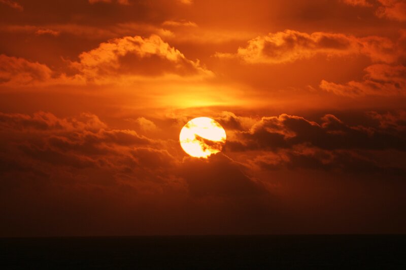 Sun Setting over Ocean — Orange, Sunset