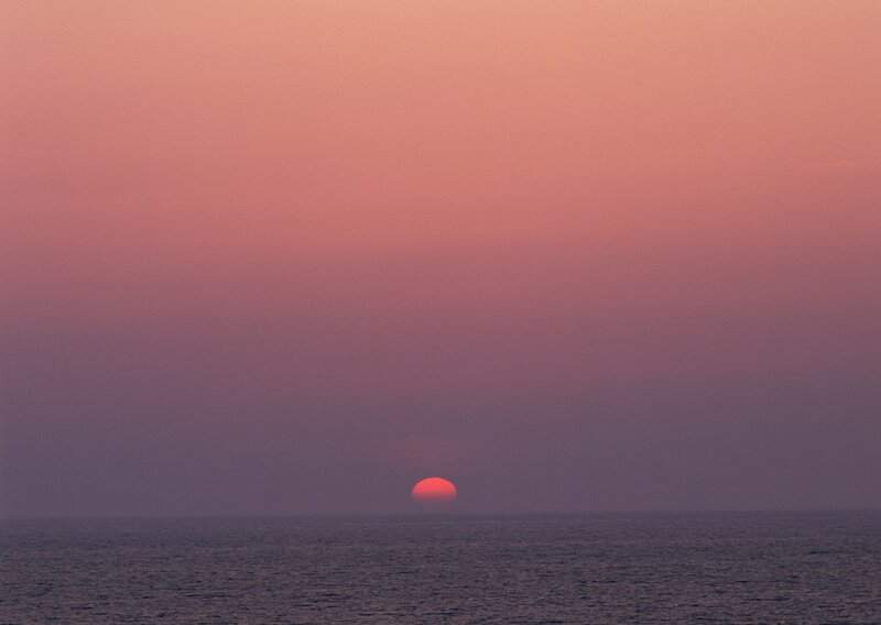 Sun Setting over Ocean — Pink, Serene, Sunset, Photograph, Sky