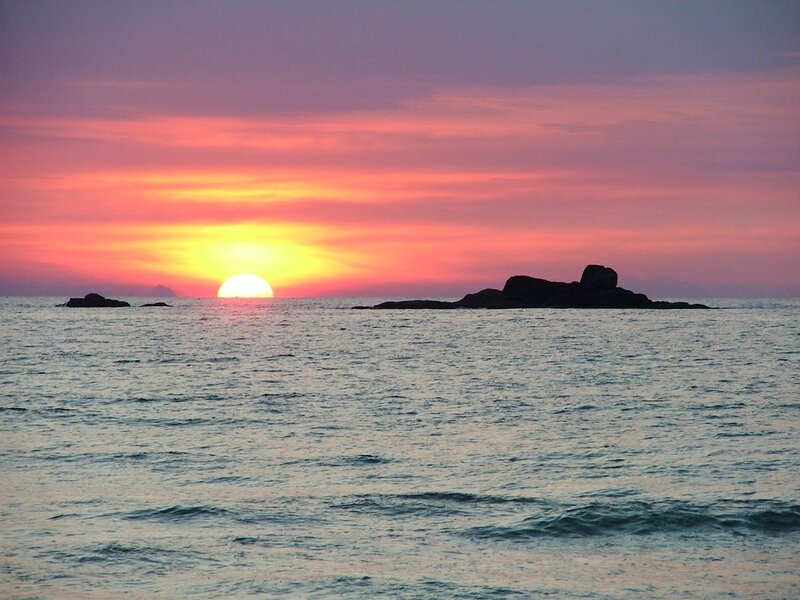 Sun Setting over Ocean — Pink, Serene, Sunset, Photograph