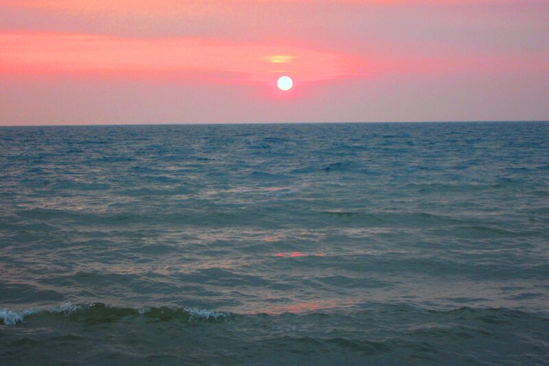 Sun Setting over Ocean — Pink, Serene, Sunset