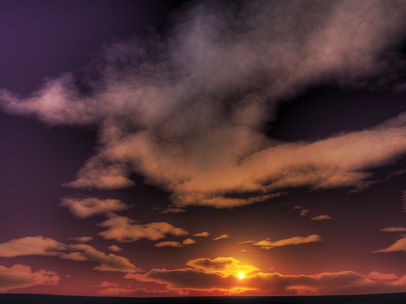 Sun Setting over Ocean — Purple, Dramatic, Sunset, Digital Art, Clouds