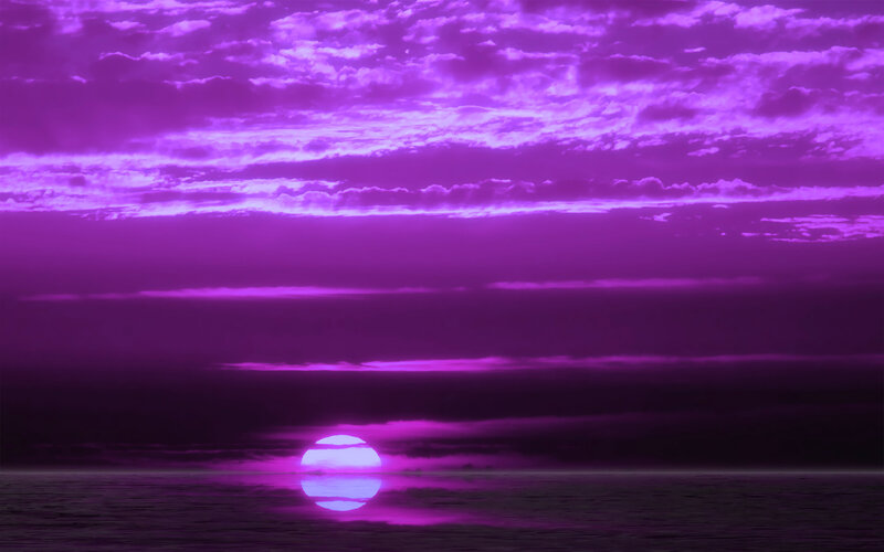 Sun Setting over Ocean — Purple, Dramatic, Sunset, Digital Art