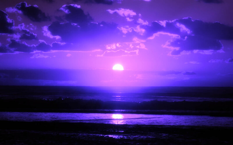 Sun Setting over Ocean — Purple, Dramatic, Sunset, Photograph, Clouds