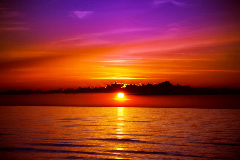 Sun Setting over Ocean — Purple, Dramatic, Sunset, Photograph