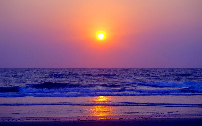 Sun Setting over Ocean — Purple, Serene, Sunset, Photograph