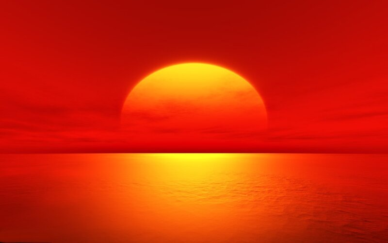 Sun Setting over Ocean — Red, Digital Art
