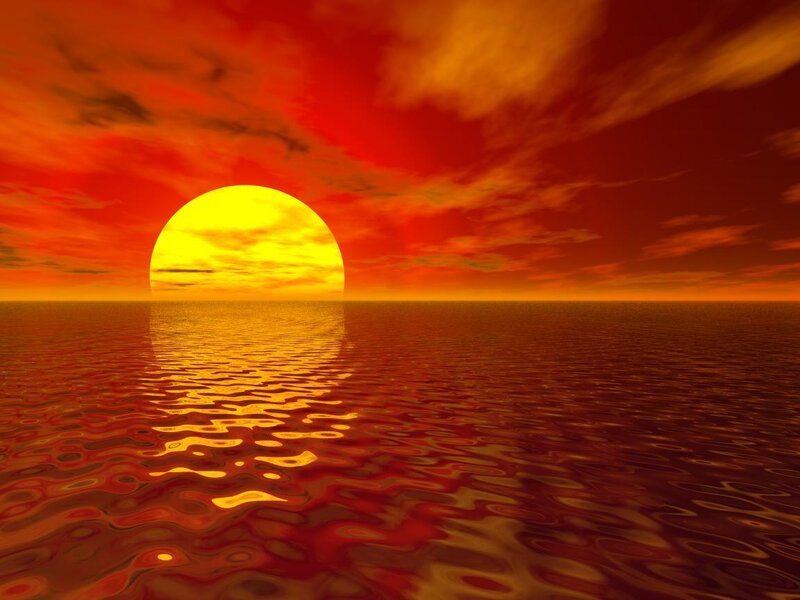 Sun Setting over Ocean — Red, Dramatic