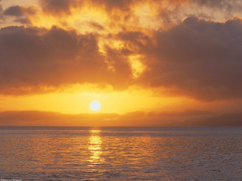 Sun Setting over Ocean — Serene, Gray