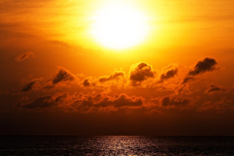 Sun Setting over Ocean — Sunset, Clouds