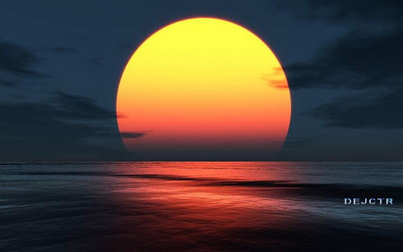 Sun Setting over Ocean — Yellow, Dramatic, Sunset, Digital Art, Sky