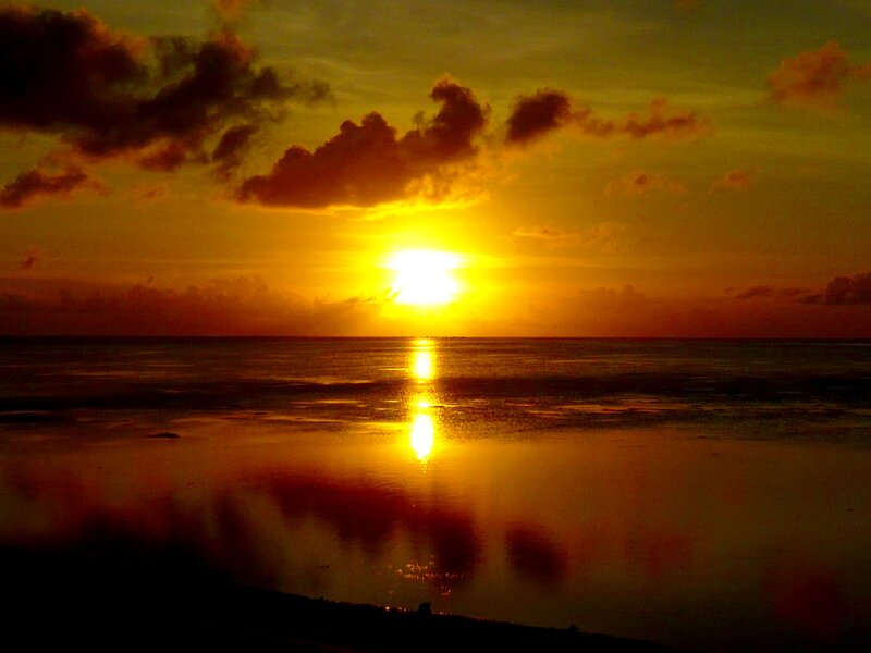 Sun Setting over Ocean — Yellow, Dramatic, Sunset, Photograph, Clouds, Reflection
