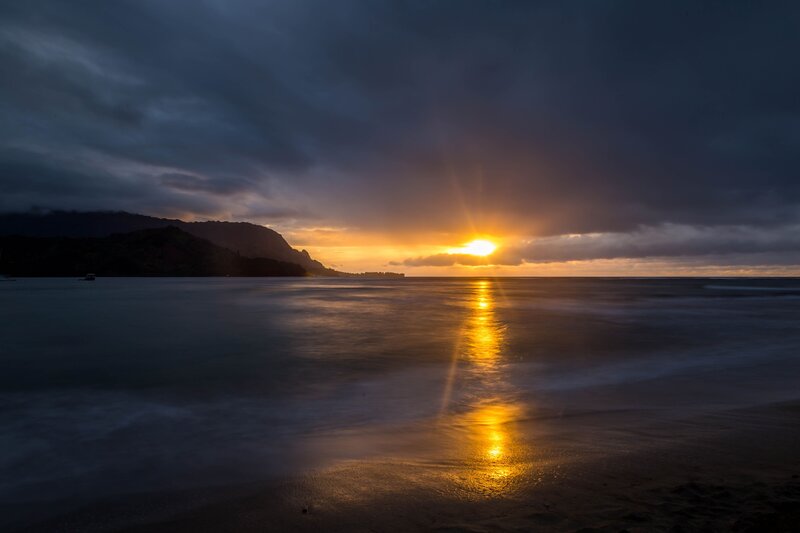 Sun Setting over Ocean — Yellow, Dramatic, Sunset, Photograph, Mountain