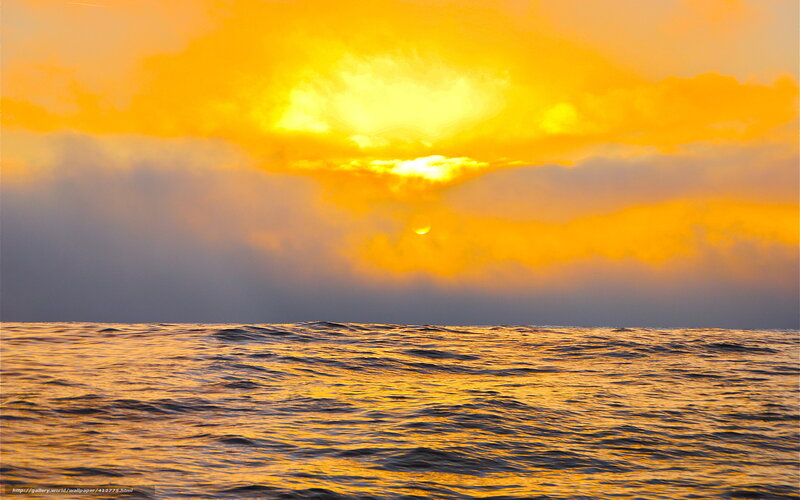 Sun Setting over Ocean — Yellow, Dramatic, Sunset, Photograph, Sky, Clouds