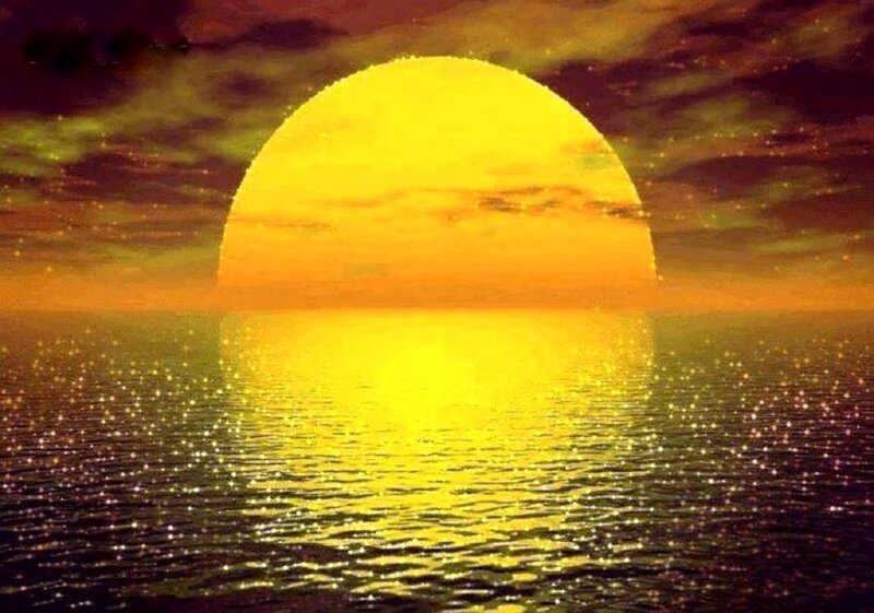 Sun Setting over Ocean — Yellow, Dramatic, Sunset, Photograph, Sky