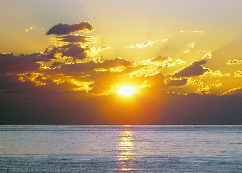 Sun Setting over Ocean — Yellow, Dramatic, Sunset, Photograph