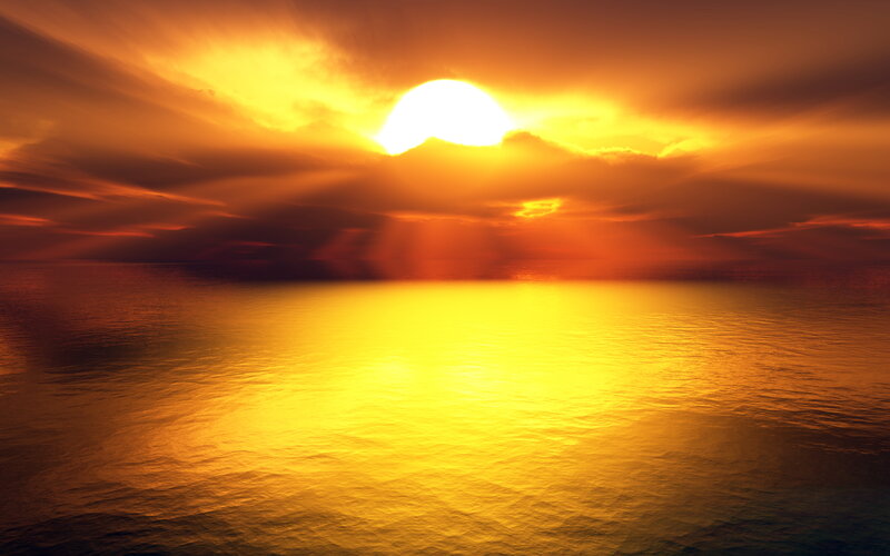 Sun Setting over Ocean — Yellow, Dramatic, Sunset