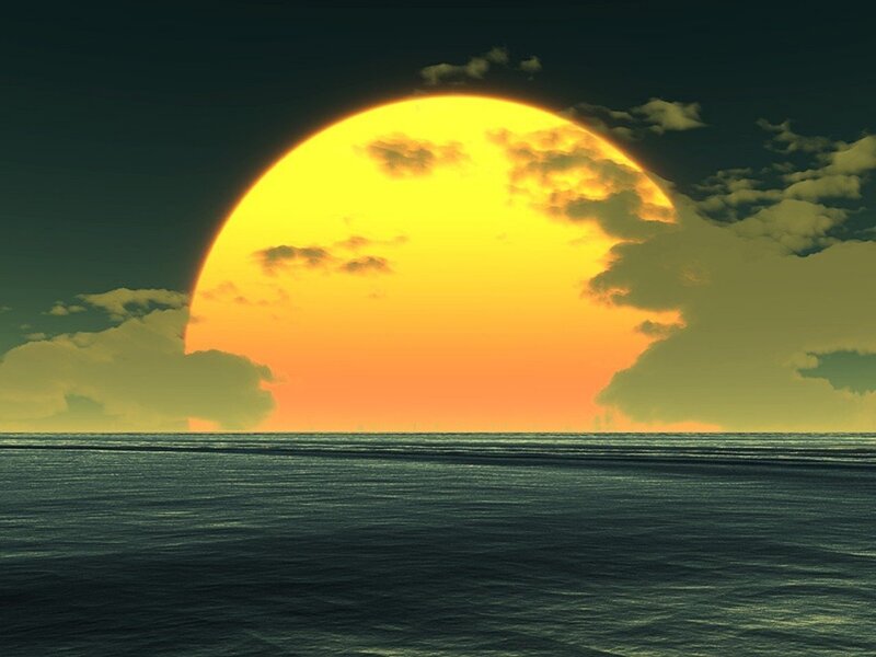 Sun Setting over Ocean — Yellow, Dramatic