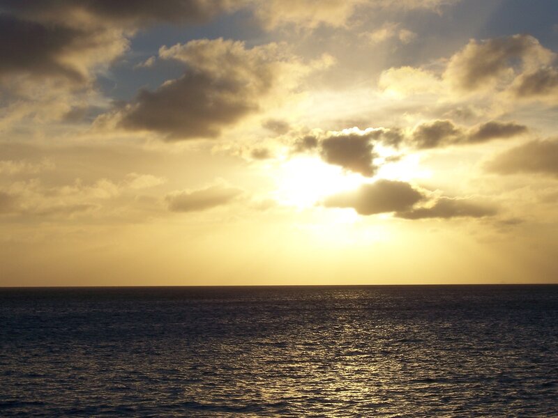 Sun Setting over Ocean — Yellow, Serene, Sunset, Photograph, Clouds, Sky