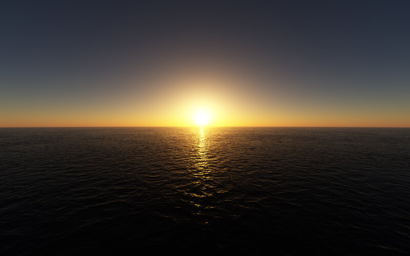 Sun Setting over Ocean — Yellow, Serene, Sunset, Photograph, Horizon
